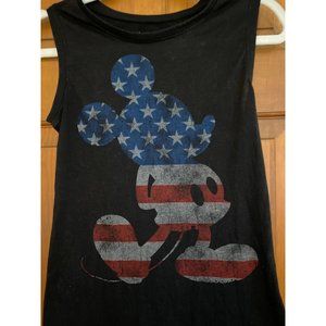 Disney Shirt Womens XS Black Sleeveless Retro Mickey Logo USA Flag Stars Stripes
